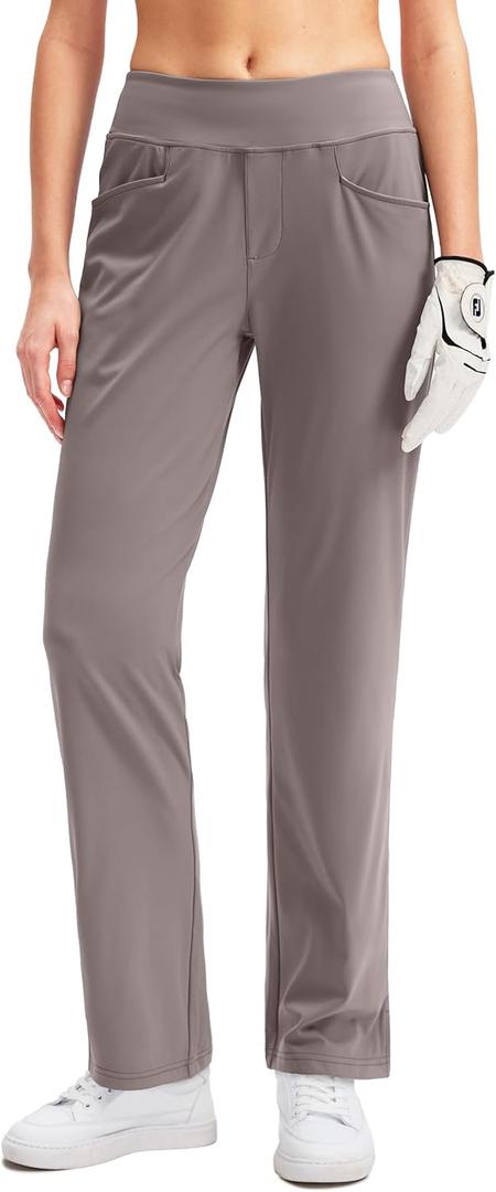 SANTINY Women's Golf Pants with 3 Pockets Stretch High Waisted Pull on Pants for Women Travel Work Casual (Small, Dusty Grey)