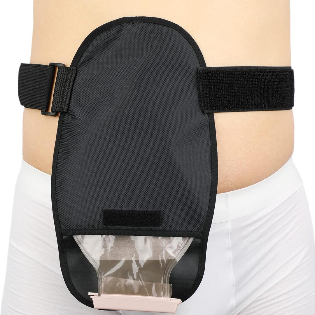 Waterproof Ostomy Bag Cover Belt Adjustable Washable Colostomy Bag Covers Protector Reusable Stoma Urostomy Ileostomy Pouch Supplies Leak-proof Odour Masking Noise Reduction for Patients Women Men (Black)