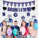 10th Birthday Decorations Banner Boys - 28 Pcs Blue Bruh I'M 10 Pre-Strung Banners Hanging Swirls Latex Balloons Sash Cake Topper Set for Kids 10 Year Old Boy Party Decor Supplies