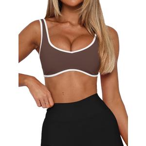 LASLULU Sexy Sports Bras for Women V Neck Sleeveless Padded Bra Workout Yoga Crop Top (Brown, XL)