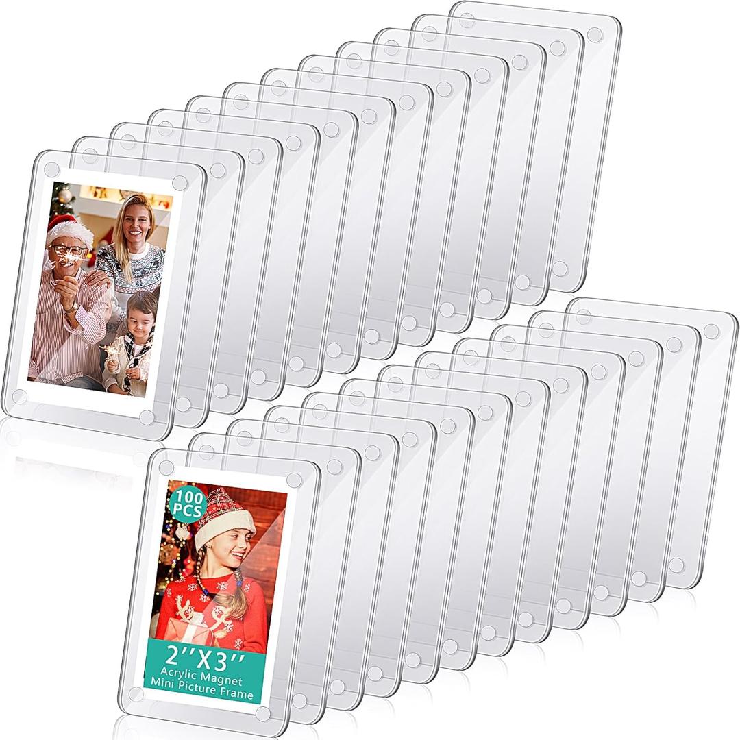 Remerry 24 Pcs Christmas Acrylic Fridge Magnetic Frames for Photos Compatible with Polaroid Instax Mini Pictures Double Sided Clear Fridge Magnetic Frame Xmas Gift for Family Friend 2.36 x 3.54 Inch