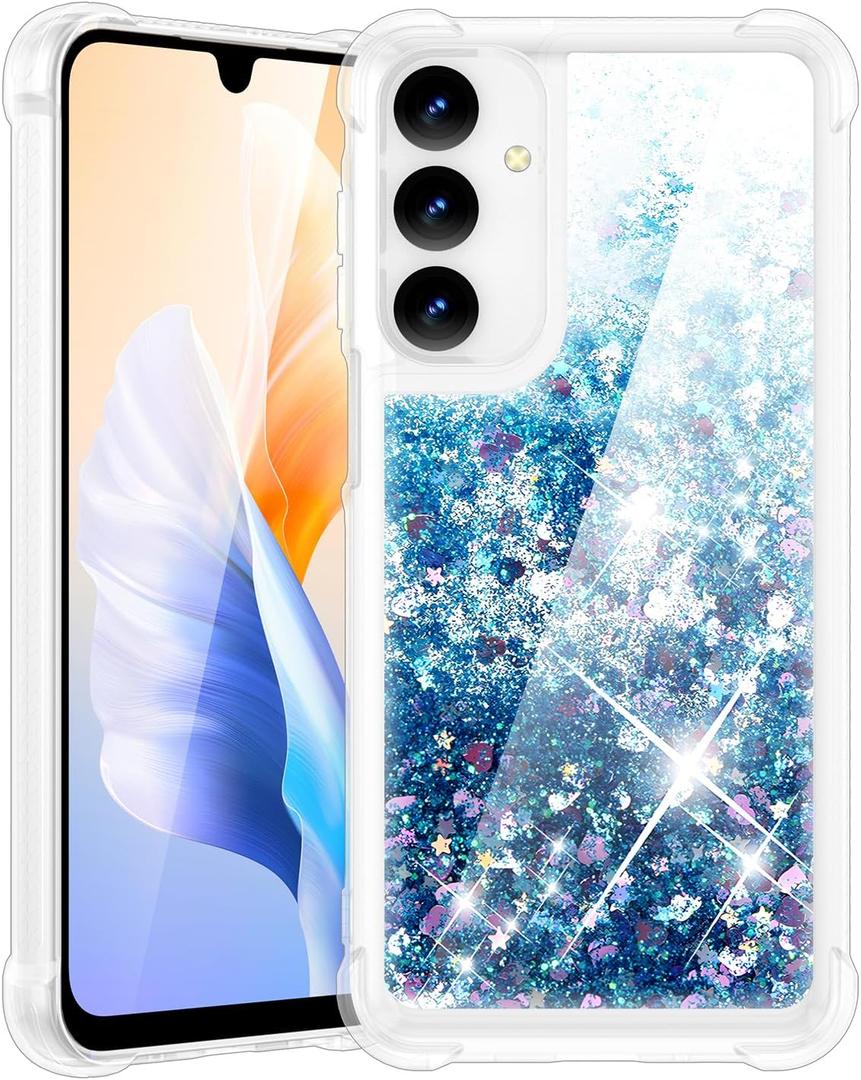 Liquid Glitter Case for Samsung Galaxy S24/S25, Flowing Sparkle Quicksand Design Bling Glitter Clear Case for Women, Soft TPU Shockproof Girly Case, Blue