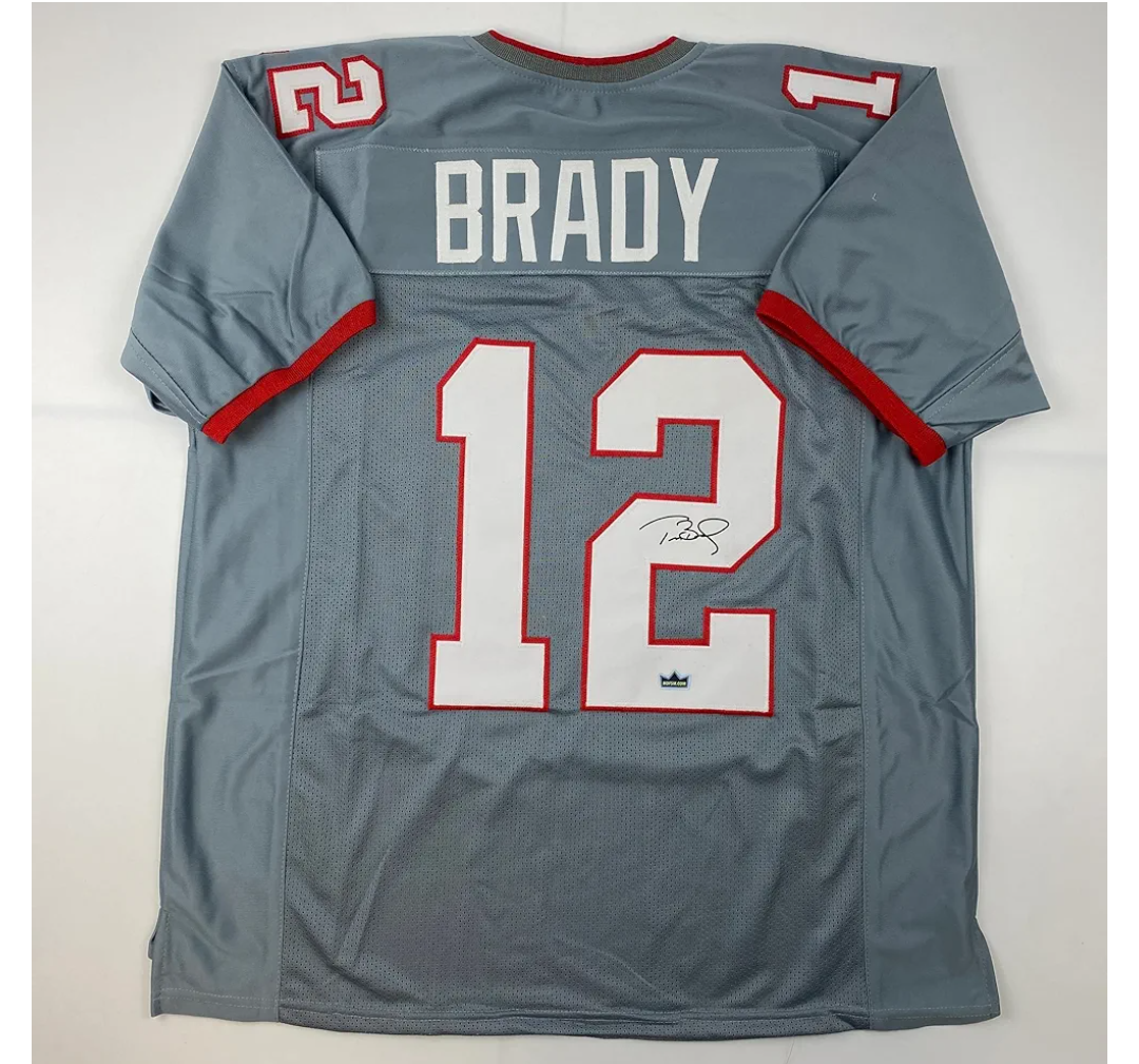 Facsimile Autographed Tom Brady Tampa Bay Pewter Grey Reprint Laser Auto Football Jersey Size Men's XL