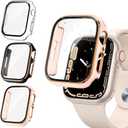 Tensea [2Pack for Apple Watch Screen Protector Case Series 9 8 7 45mm, iWatch Protective Face Cover, Tempered Glass Film Hard PC Bumper for Women Men, Ultra-Thin Guard 45 mm (Clear/Black-Rose Gold/Pink-Rose Gold)