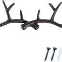 Notakia Vintage Deer Antler Decor Wall Hooks Rustic Cast Coat Hooks Wall Mounted, Vintage Cast Iron Antlers Wall Decor for Hunting Lodge, Cabin, Western Home (Brown Deer Antlers)