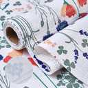 Floral Kitchen Cabinet Shelf Liner, Non-Adhesive Non-Slip Drawer Liner, Waterproof Oil-Proof Easy Clean PVC Cupboard Shelf Paper, Decorative Anti-Slip Cabinet Liner for Pantry Dresser 12INx20FT