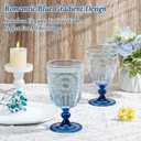 XUWAIDSGN 24Pcs Plastic Vintage Wine Glasses 13.5oz Reusable Embossed Goblet Glasses Blue Gradient Retro Wine Glassware Unbreakable Stemmed Champagne Water Cups for Wine Cocktail Juice Wedding, 3.5"x 6.3"
