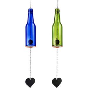 Weysat 2 Pcs Wine Bottle Wind Chime Wine Glass Bottle Wind Chimes for Outside Inside Decor Handcrafted Suncatcher for Garden Porch Home Christmas Wedding Housewarming Whimsical Gifts(Blue, Green)