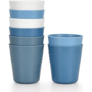 Homestockplus 8 Ounce Small Tumbler Cups,Unbreakable Drinking Cups Microwave and Dishwasher Safe BPA Free Small Reusable Cup for Water, Milk, Juice, Soda and more - Set of 8 (8 x 8 OZ, Gradient Blue Grey)
