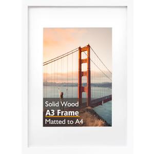 KINLINK A3 Picture Frame, White Solid Wood Photo Frame with Acrylic Plexiglass for Pictures A4 with Mat or A3 without Mat, Wall Display Poster Frame 1 Pack