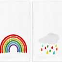2 Pack Hand Towels Colorful Rainbow Cloud Rain Embroidered Cotton Dish Towel for Bathroom Hand Drying Kitchen Cleaning Towel Gift Set, 29.5 x 13.7 Inch