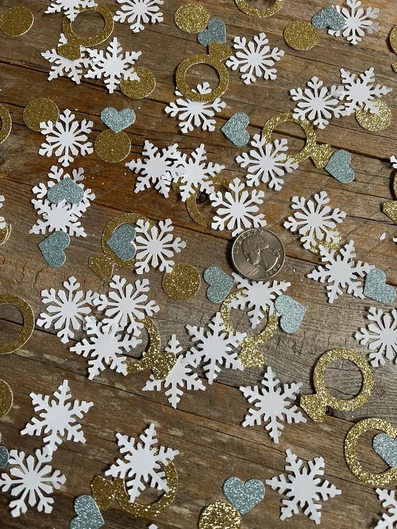 8 x 100PCS Snow In Love Bridal Shower Bachelorette Party Table Scatter,Diamond Ring And Snowflake Confetti for Winter Bridal Shower Decorations,Snow In Love Engagement Party Decor