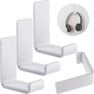 Weewooday 4 Pieces Headphone Hanger Holder Desk Adhesive Headphone Hook Wall Mount Headset Stand Acrylic Holder with Glues for General Purpose Game Earphone(White)