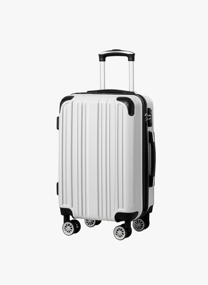 Coolife Luggage Expandable(only 28") Suitcase PC+ABS Spinner 20in Carry on (white grid new, S(20in)_carry on)