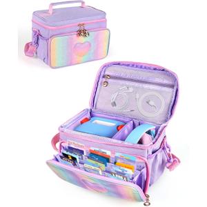 Carrying Case Compatible with Yoto Player 3rd Generation, Accordion Card Holder for 39 Cards, Portable Travel Storage Bag with Shoulder Strap for Audio Speaker & Headphone Accessories(Purple)
