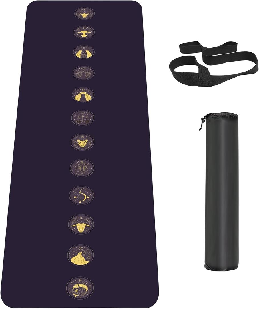 Non Slip Yoga Mat TPE Workout Mat for Men Women, Thick Workout Mat with Carrying Strap, Fitness Mats for Exercise, Yoga, Fitness, Pilates, Floor Workouts (72" x 24" x 6mm) (12 signs)