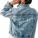 Pearl Bride Denim Jacket Custom Mrs Bride Bachelorette jacket Hen party gift (S)