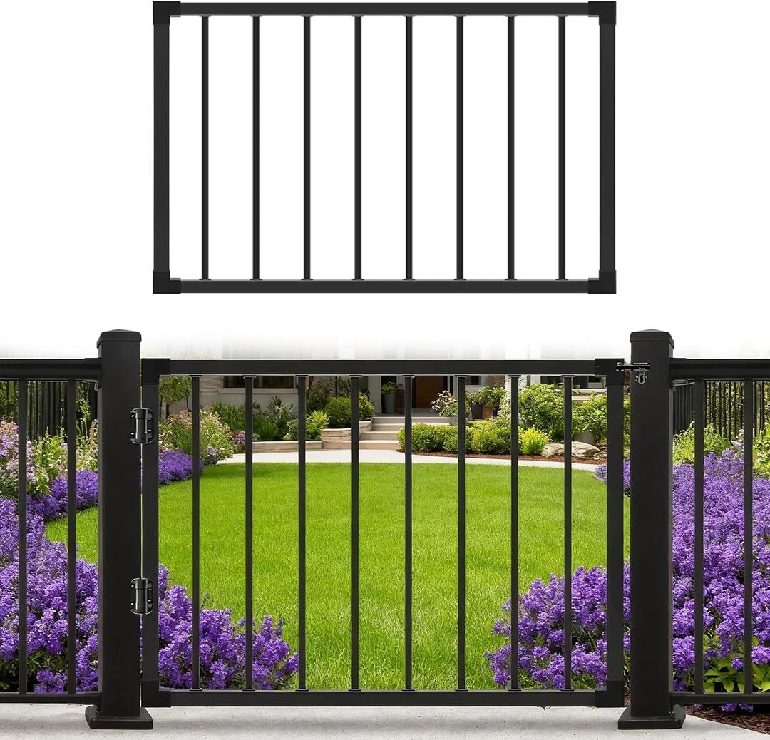 Deck Fence Gate Outdoor, 32''H Gate for 36''H Deck, Entry Way Metal Gate Black Powder Coated DIY Fence Gate, for Residential, Yard, Patio(No Hinge)