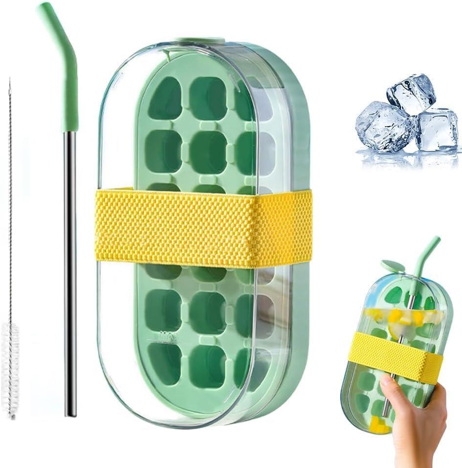 2-in-1 Ice Cube Bottle,Ice Cube Tray Water Bottle,2025 New Ice Cube Making Bottle for Home Outdoor Office Ice Making Freezer Coffee Juice Beverages (Green)