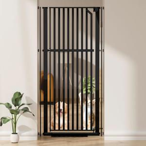KORIMEFA 63" Extra Tall Cat Gate No Drilling Auto-Close Pressure Mounted One-Hand Open for Cat Dog Pet Stairs Doorway Hallway (30.12"-34.05", Black)