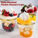 Jinei 50 Sets 9 oz Plastic Dessert Cups with Dome Lids Spoons Gold Rimmed Clear Disposable Plastic Fruit Cups with Lids for Yogurt Parfait Pudding Cupcake Ice Cream Party Wedding Reception