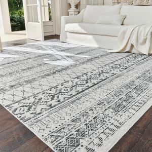 Area Rugs for Living Room - 8x10 Machine Washable Boho Moroccan Rug Distressed Neutral Carpet Non Slip Soft Indoor Rug for Bedroom Dining Room Playroom Office (Black)