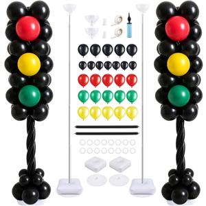 Gejoy 2 Sets Traffic Light Balloons Column Stand Kit for Race Car Party Decoration 6.5 ft Adjustable Metal Tube with 160 Traffic Light Theme Latex Balloons for Traffic Light Transportation