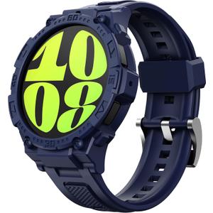 GELISHI Compatible with Galaxy Watch 6 Band 44mm Case Rugged Men Sport Band Protective Bumper Case for Galaxy Watch 6/ 5/ 4 44mm Blue
