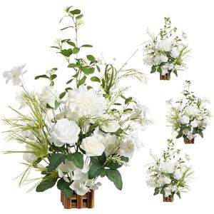 Ling's moment 17.5" Tall Free Standing Artificial Flowers Arrangements 4 pcs Fall Wedding Aisle Runner Chair Decorations Lily of The Valley Ceremony Reception Rose Floral Party Outdoor Centerpieces