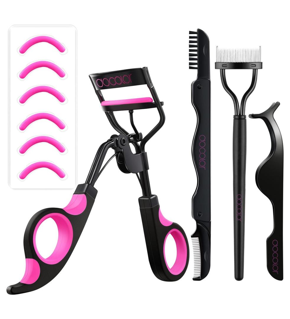 Docolor Eyelash Curler Kit, 4-in-1 Lash Curler with 6 Extra Silicone Refill Pads, Professional Eyelash Extension Tool, No-Pinch Design, Includes Eyelash Applicator, Fits All Eye Shapes (JMS13)