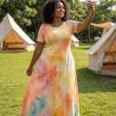 SUZONANA Plus Size Maxi Dress for Curvy Women Summer Casual Sundress Short Sleeve Loose Vacation Dress, XXL