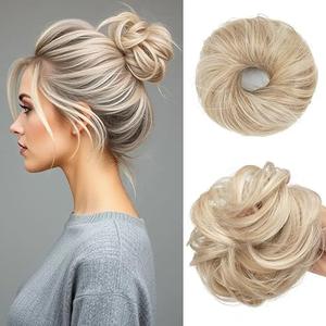 Juvabun Small Messy Bun - Blonde| Curly Wave Hair Scrunchie | Everyday Wear Fake Bun | Synthetic Hair Scrunchie
