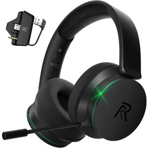 RYR Wireless Gaming Headset for Xbox Series X|S, Xbox One, PS5, PS4, Mac, Bluetooth 5.3, 3D Surround Sound, Rotatable Earmuffs, Gaming Headphones with Noise Canceling Microphones-Blackgreen
