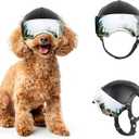 Enjoying Dog Helmet with Silver Lens and Ear Holes, Pet Motorcycle Helmet Dog Hats for 16.5-27.5lbs Small Dogs Cycling/Driving/Walking