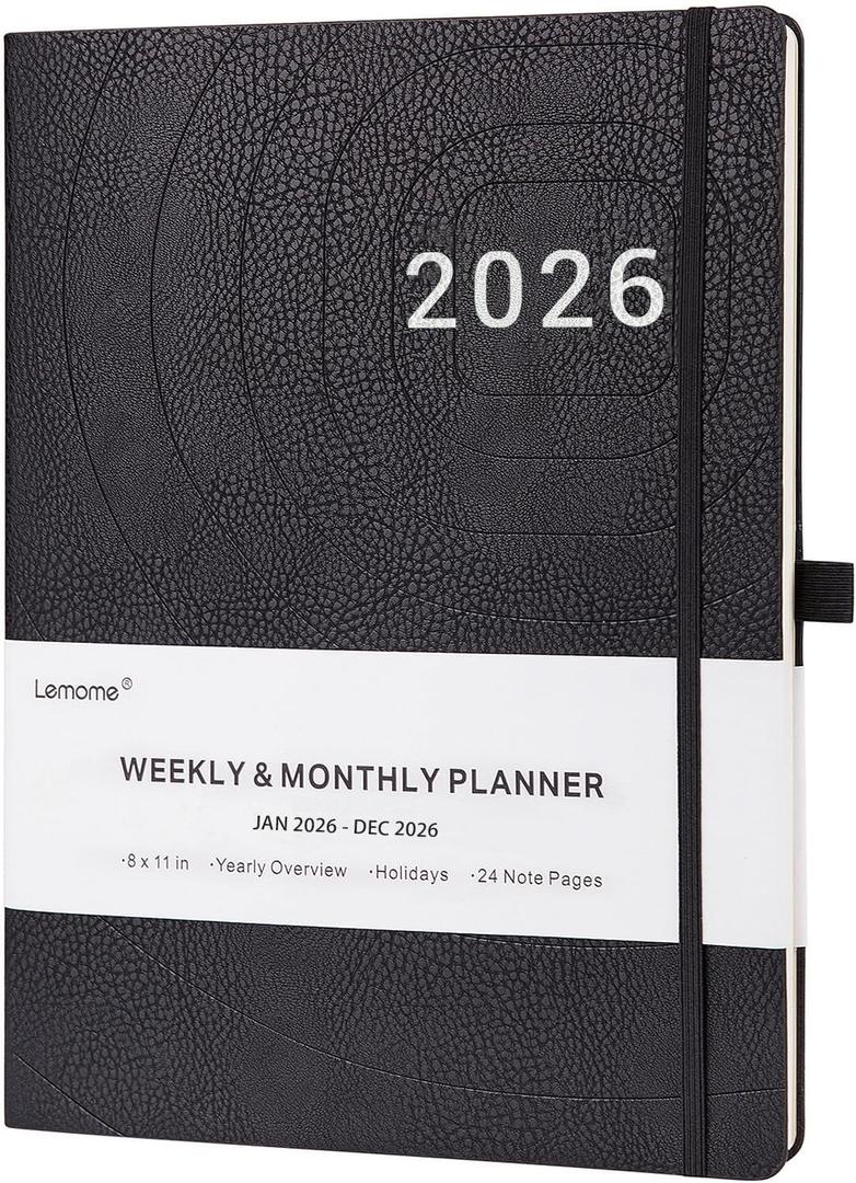 2026 Planner - Weekly & Monthly Planner 2026 with Pen Loop, to Achieve Your Goals & Improve Productivity, January - December 2026, Thick Paper, Inner Pocket, 8.5" x 11" - Black