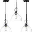 3 Pack 1 Light Hanging Indoor Kitchen Island Pendant Light 8" Clear Seeded Glass Pendant Ceiling Light Fixture,Black Finish Modern Farmhouse Dinning Over Sink