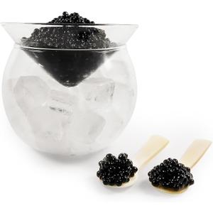 Caviar Server Set Glass Caviar Dish with 2 Pcs Shell Caviar Spoons Chiller Server with Ice Holder for Shrimp Ice Cream Martinis and Cocktails Dishwasher Safe Caviar Serving Dish