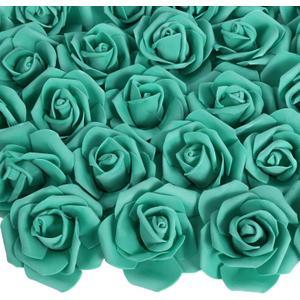 100PCS Artificial Flowers Foam Roses Fake Flowers Foam Flowers Artificial Flowers for DIY Wedding Bouquets Centerpieces Arrangements Party Baby Shower Home Decor(Teal Green)