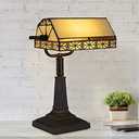 Lavish Home Tiffany-Style Bankers Lamp - Vintage-Looking Mission-Style Table or Desk LED Light with Stained Glass Shade (Dark Brown)