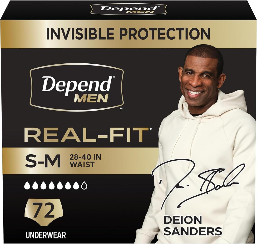 Depend Real Fit Incontinence Underwear for Men, S/M, 72 Count
Black, Disposable, Adult Diapers for Men, Invisible Protection