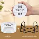 Coasters Set with Holder, 6 Pcs Motivation Quote Absorbent Ceramic Drink Pads, Non-Slip Table Protectors for Coffee & Glasses