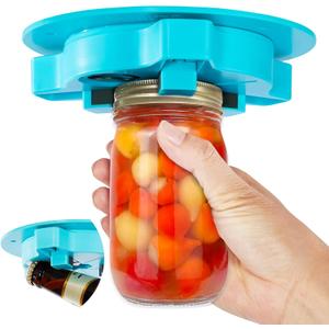 Banyaa Jar Opener Bottle Opener for Seniors with Arthritis - Under Cabinet Jar Opener for Weak Hands, Rotary Lid Opener, Easy Twist-Off Lids for Jars & Bottles, Original Kitchen Gadgets (Cyan)