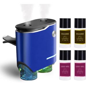 Smart Car Air Fresheners Diffuser with 4pcs Essential Oils, Automotive Scent Dispenser Rechargeable Aromatherapy Diffuser Vent Clip for Cars, 3 Adjustable Modes (Blue)