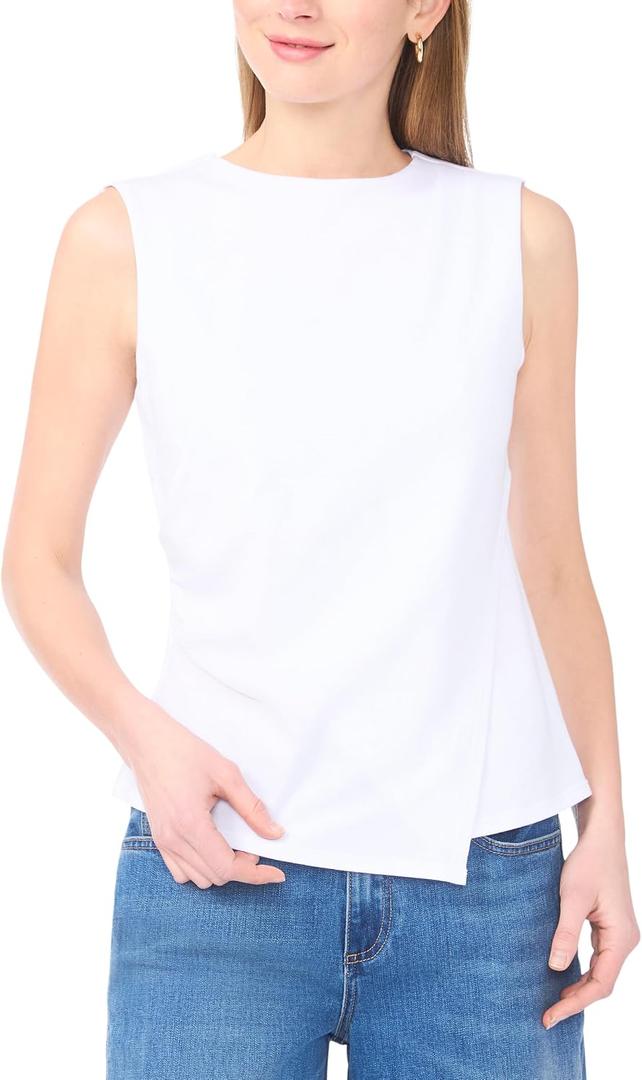 Vince Camuto Women's Asymmetrical Sleeveless Knit Blouse, Medium, New Ivory