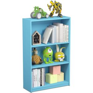 Furinno JAYA Book Shelf, 3-Tier Bookshelf, Bookcase with Adjustable Shelves, 9.5 x 24.5 x 40.3, for Organization and Storage, for Living Room, Bedroom, Home Office, Light Blue