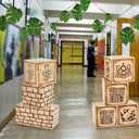 19 Pcs Jungle Safari Party Decorations 12 Inch Jungle Theme Favor Boxes with Burlap Leaf Ribbon and Tropical Palm Leaves for Classroom Woodland Adventure Birthday Baby Shower Decor