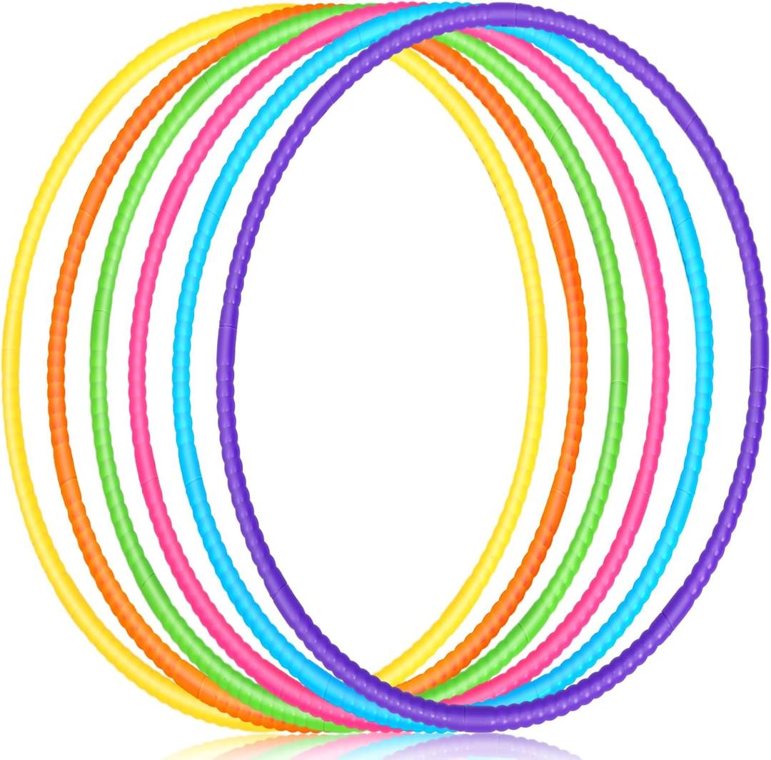 Sratte 6 Pcs Exercise Hoop Detachable Adjustable Plastic Hoops Snap Together Toy Ring Color Playground Toys for Girls and Boys Party Games, Sports, Exercise, Dog Training(32 Inch,Simple Colors)