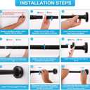 Shower Curtain Rod Bathroom Tension Rods 32 To 90 Inch Tension Curtain Rod Matte Black Shower Curtain Rod No Drill Spring Tension Rod,Rust Proof Anti Slip