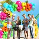 148pcs Tropical Balloon Arch Kit with Hot Pink Lime Green Teal Yellow Orange Metallic Gold Green Long Balloons fo Luau Tropical Hawaiian Pool Birthday Party Decorations