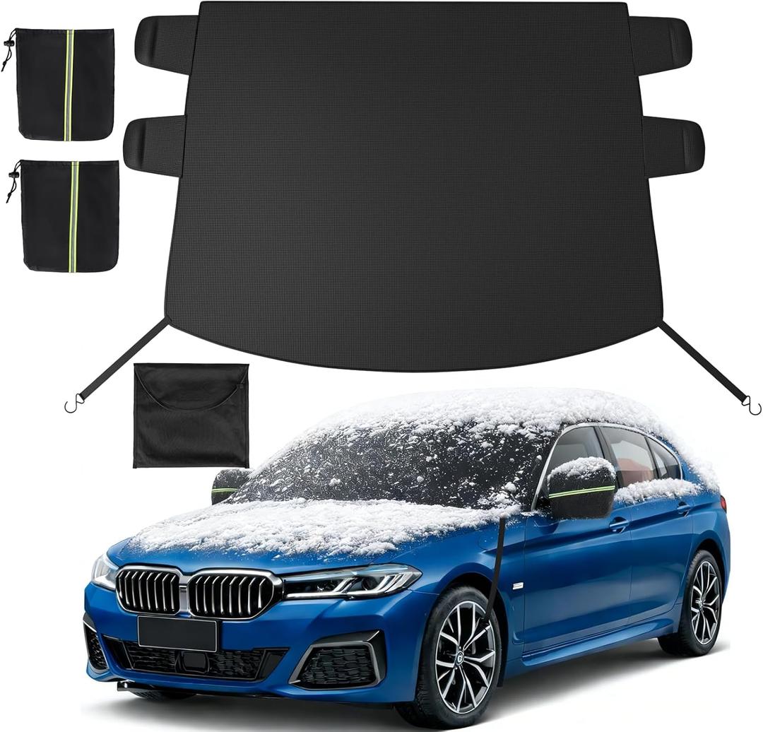Windshield Cover for Ice and Snow, Heavy Duty 600D Oxford Fabric, Waterproof Car Snow Cover with Side Mirror Protector, for Cars, Compact SUVs, Winter Car Accessories